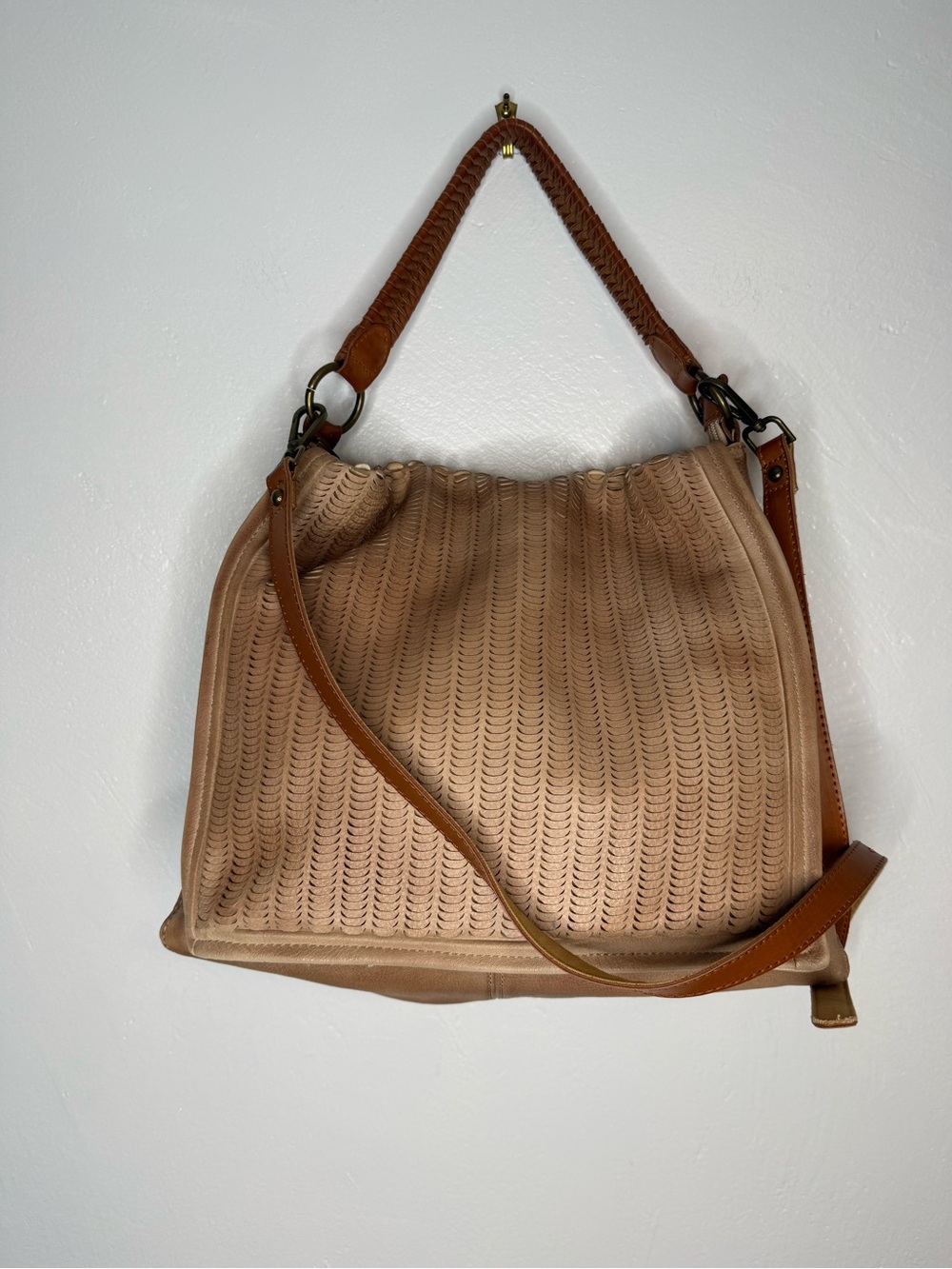 Free People Golden Valley Messenger Bag Laser Cut Faux Leather Hobo Bag Boho - Picture 2 of 16